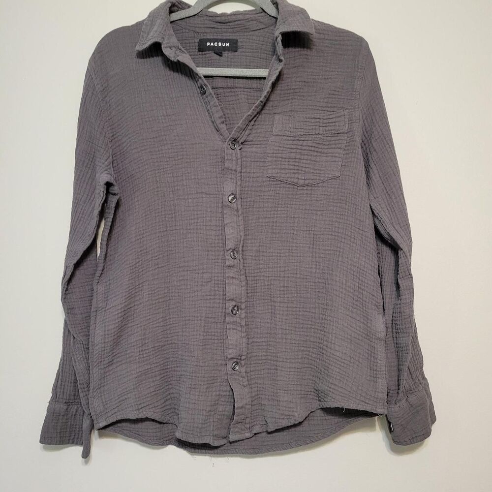 Pacsun Women's Small 100% Cotton Muslin Dark Grey Button Down Shirt